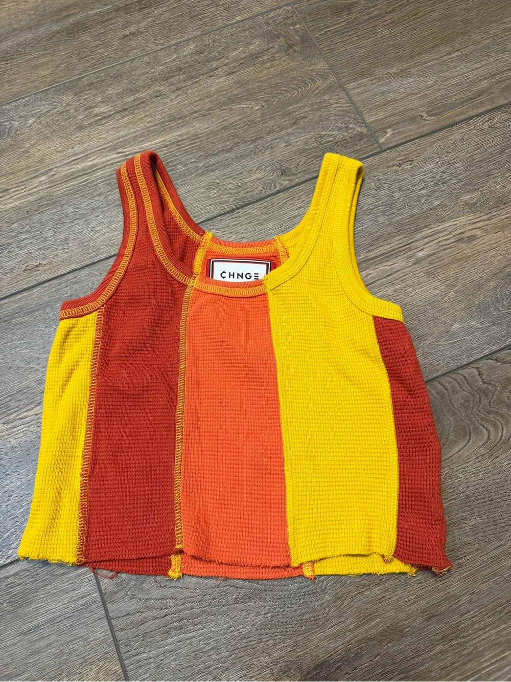 CHNGE Waffle Knit Colorblock Tank in Yellow, Orange, Red